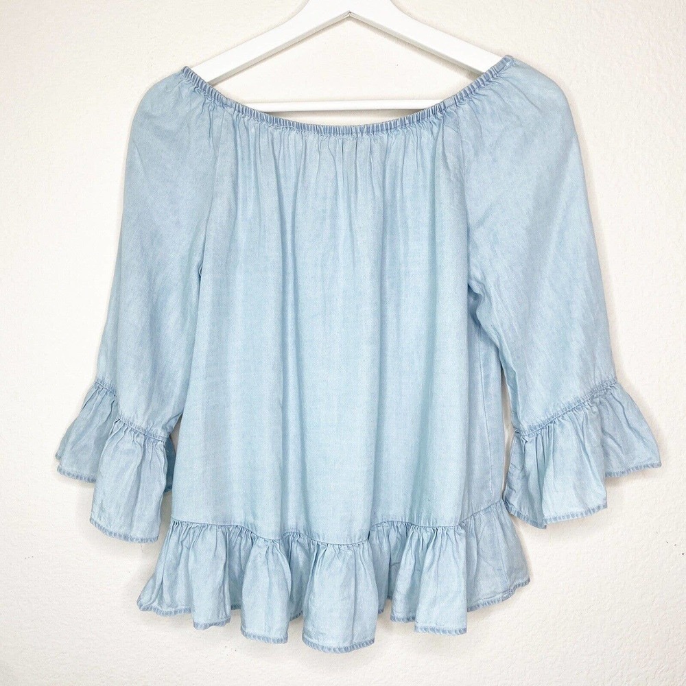 Sanctuary Chambray On or Off the Shoulder Chambray Ruffle Blouse Sz XS - Picture 6 of 7